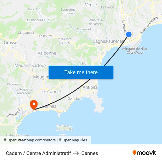 Cadam / Centre Administratif to Cannes map