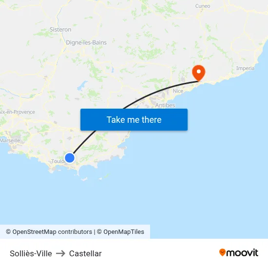 Solliès-Ville to Castellar map