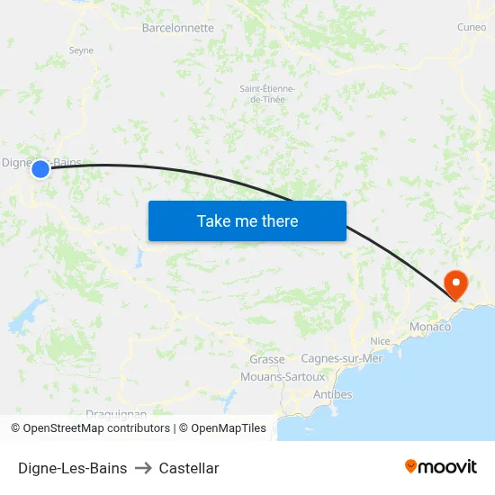 Digne-Les-Bains to Castellar map