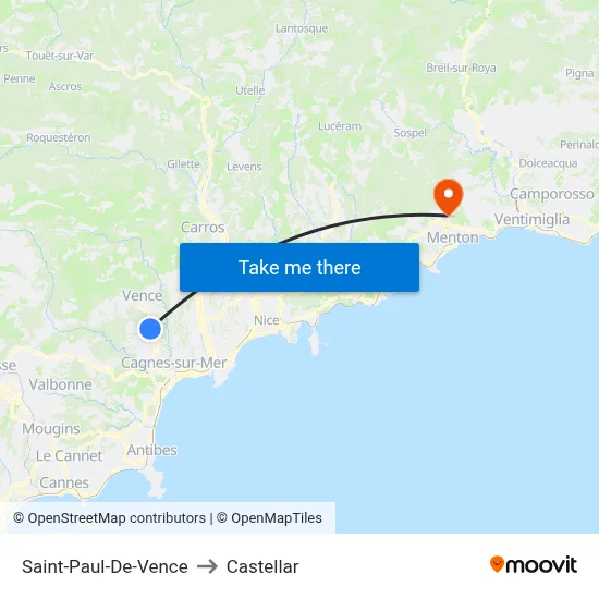 Saint-Paul-De-Vence to Castellar map