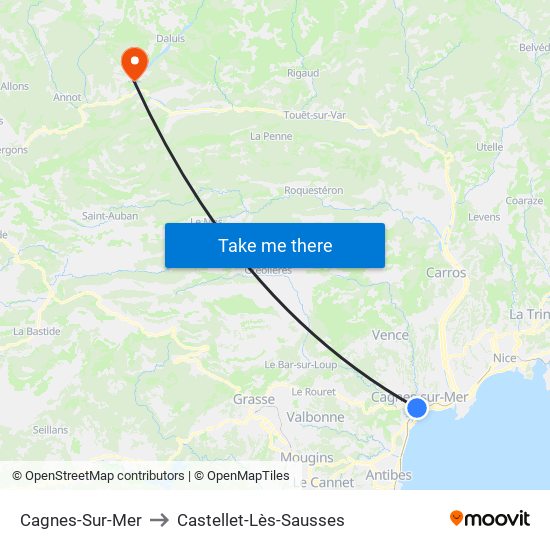 Cagnes-Sur-Mer to Castellet-Lès-Sausses map
