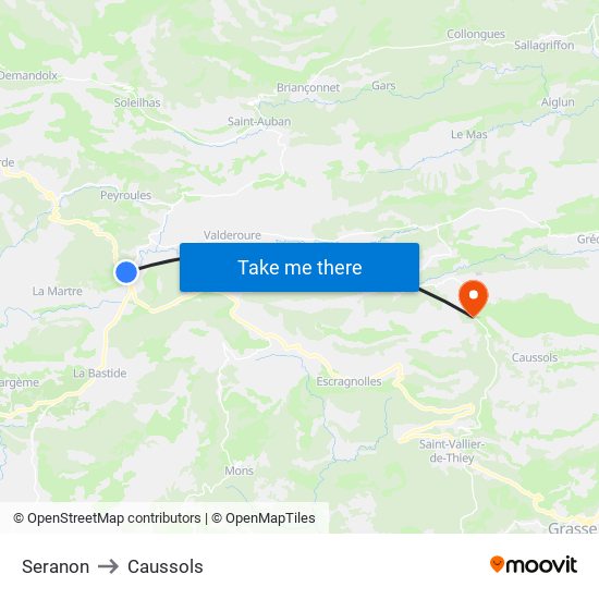 Seranon to Caussols map