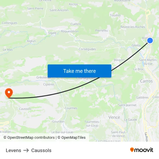 Levens to Caussols map