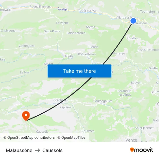 Malaussène to Caussols map