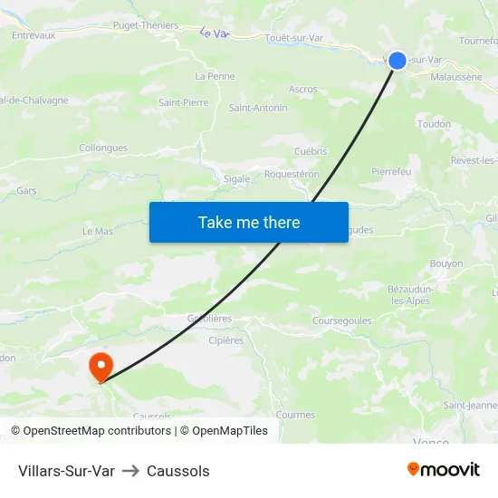 Villars-Sur-Var to Caussols map