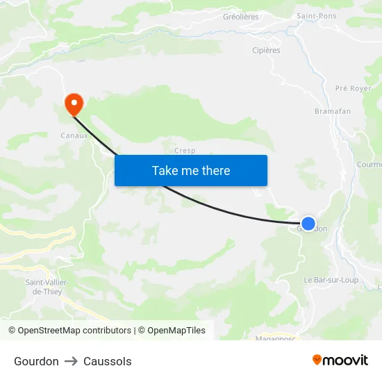 Gourdon to Caussols map