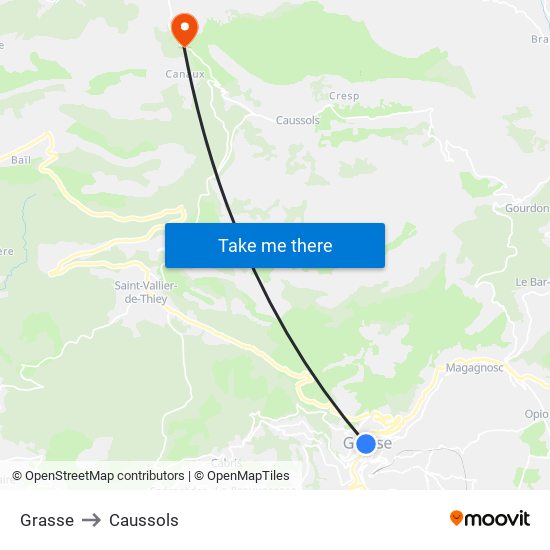 Grasse to Caussols map