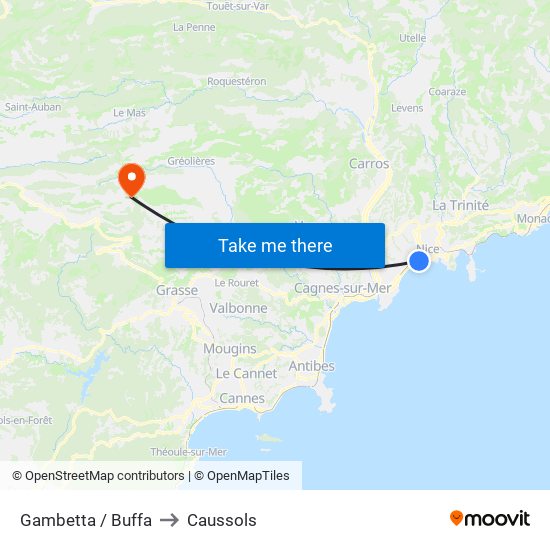 Gambetta / Buffa to Caussols map