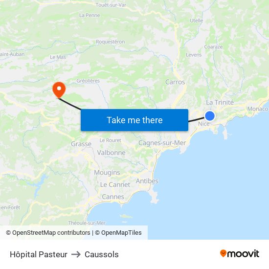 Hôpital Pasteur to Caussols map