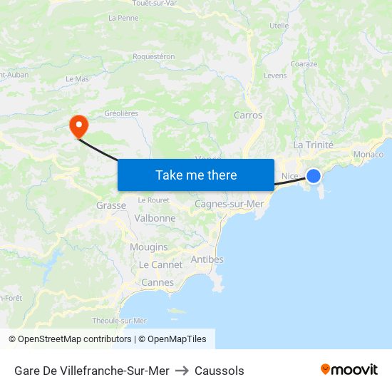 Gare De Villefranche-Sur-Mer to Caussols map