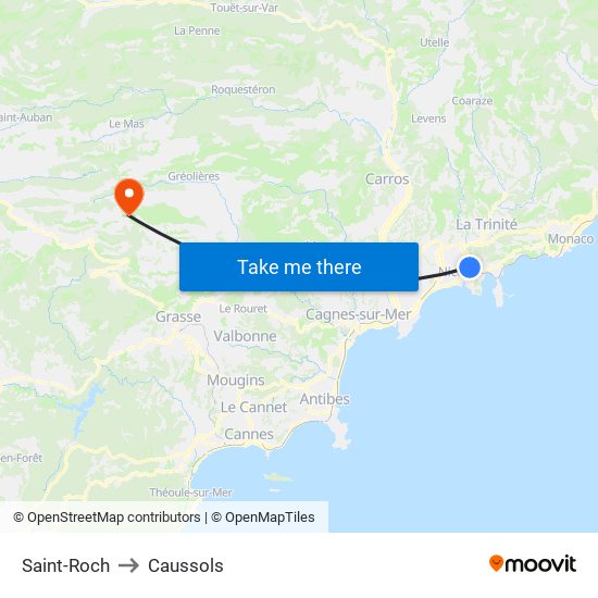 Saint-Roch to Caussols map