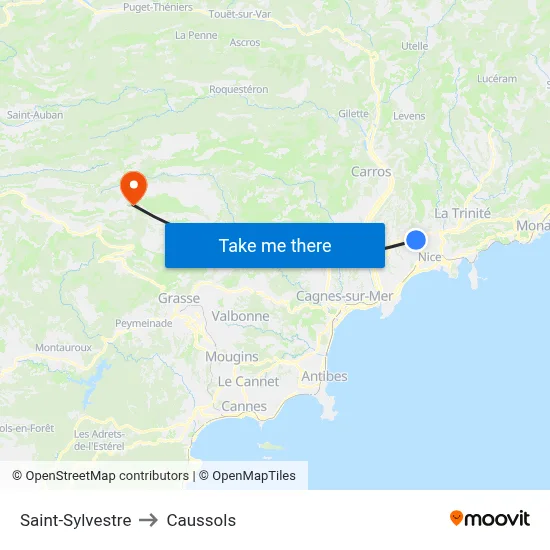 Saint-Sylvestre to Caussols map