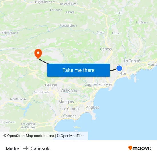 Mistral to Caussols map