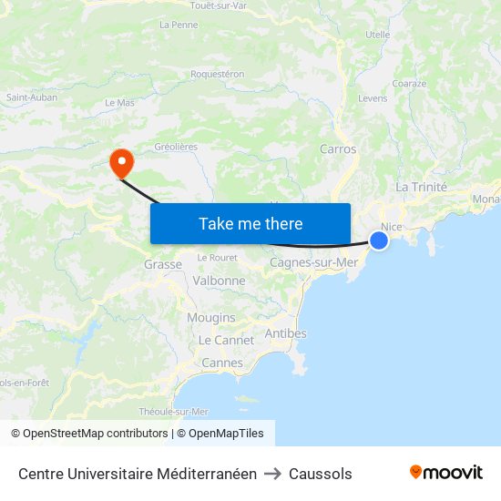 Centre Universitaire Méditerranéen to Caussols map