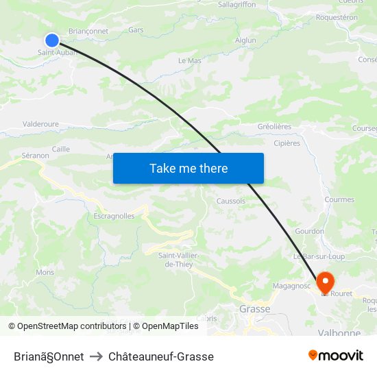 Brianã§Onnet to Châteauneuf-Grasse map