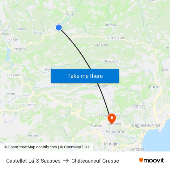 Castellet-Lã¨S-Sausses to Châteauneuf-Grasse map