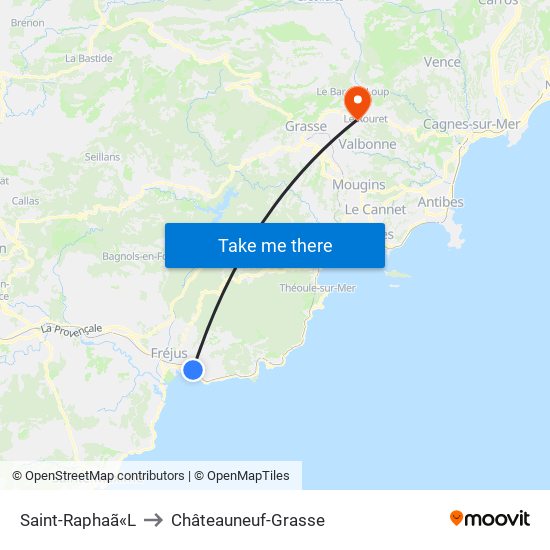 Saint-Raphaã«L to Châteauneuf-Grasse map