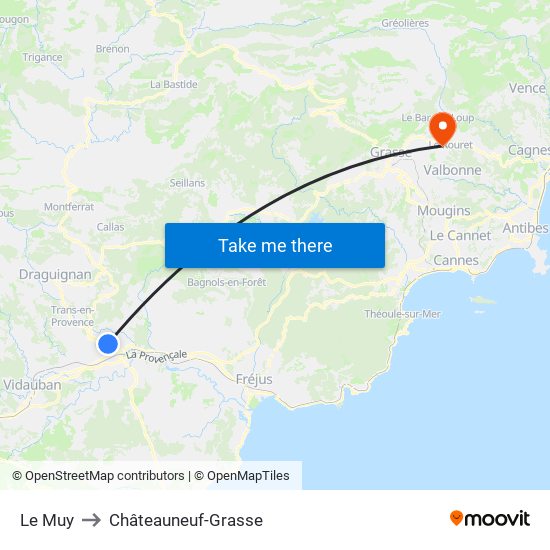 Le Muy to Châteauneuf-Grasse map