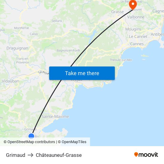 Grimaud to Châteauneuf-Grasse map