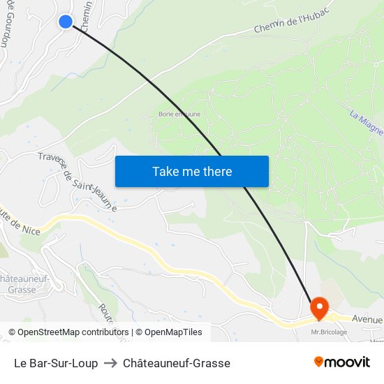 Le Bar-Sur-Loup to Châteauneuf-Grasse map