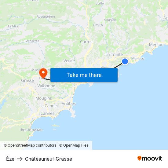 Èze to Châteauneuf-Grasse map
