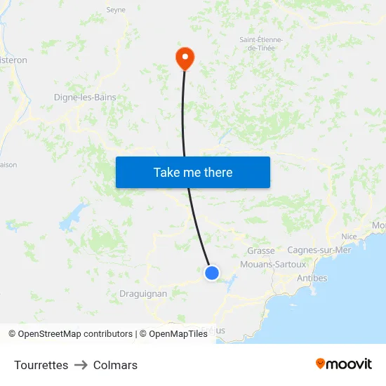 Tourrettes to Colmars map