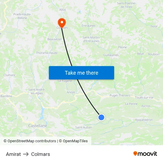 Amirat to Colmars map