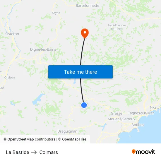 La Bastide to Colmars map