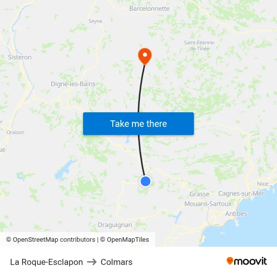 La Roque-Esclapon to Colmars map