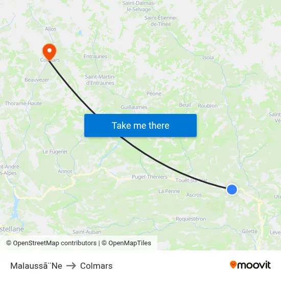 Malaussã¨Ne to Colmars map