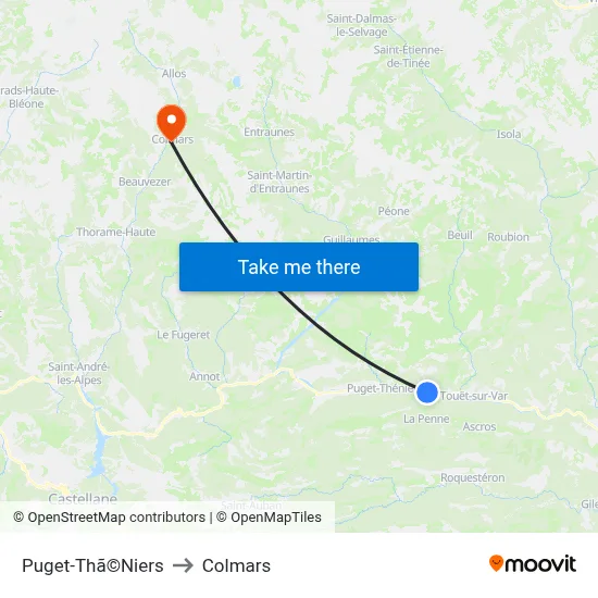 Puget-Thã©Niers to Colmars map