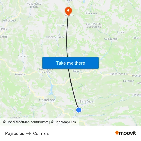 Peyroules to Colmars map