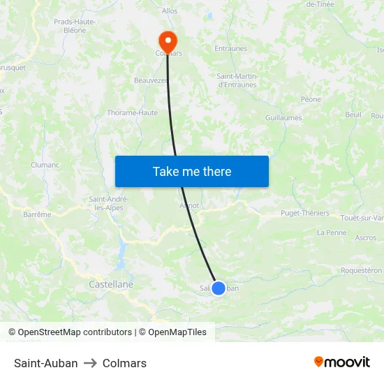 Saint-Auban to Colmars map