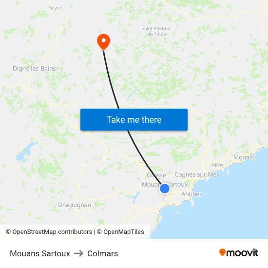 Mouans Sartoux to Colmars map
