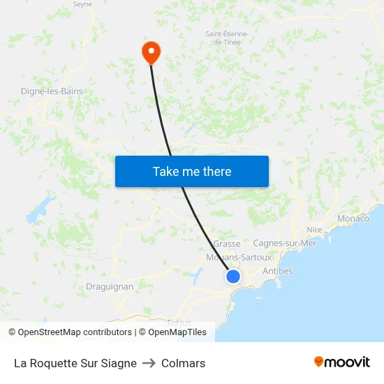 La Roquette Sur Siagne to Colmars map