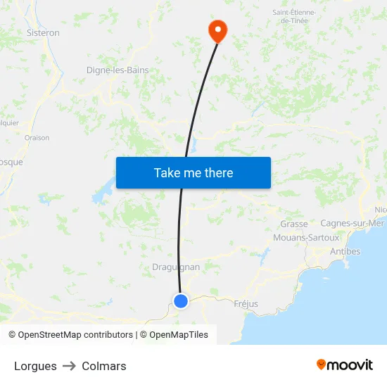 Lorgues to Colmars map