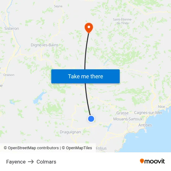 Fayence to Colmars map