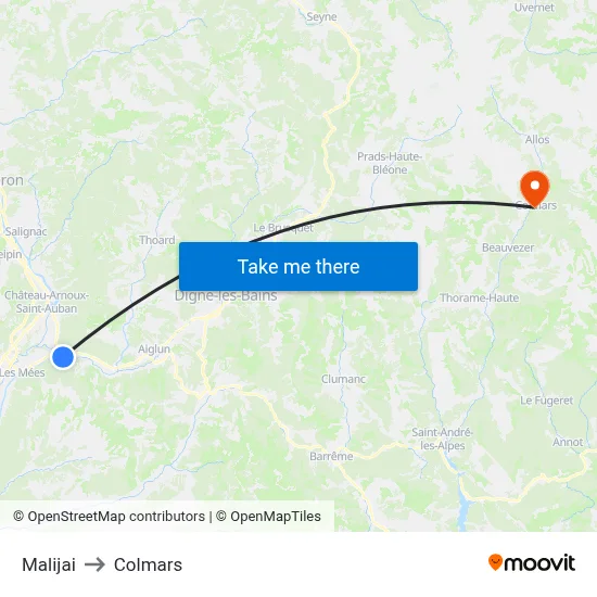 Malijai to Colmars map