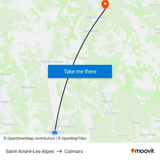 Saint-André-Les-Alpes to Colmars map