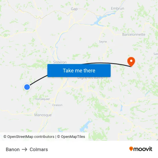 Banon to Colmars map