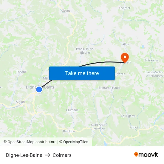Digne-Les-Bains to Colmars map
