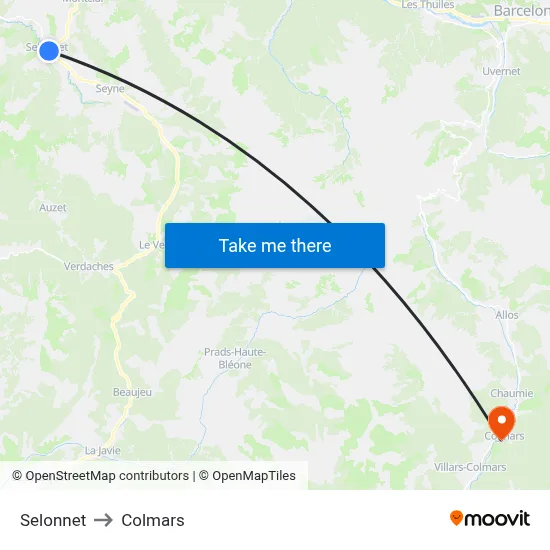 Selonnet to Colmars map