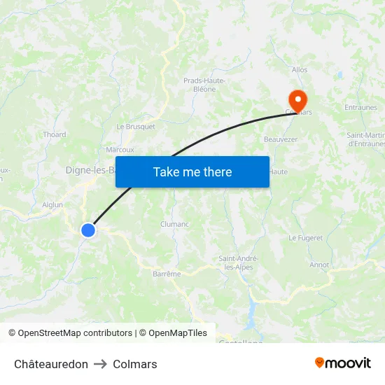 Châteauredon to Colmars map