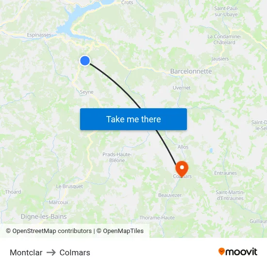 Montclar to Colmars map