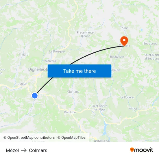 Mézel to Colmars map