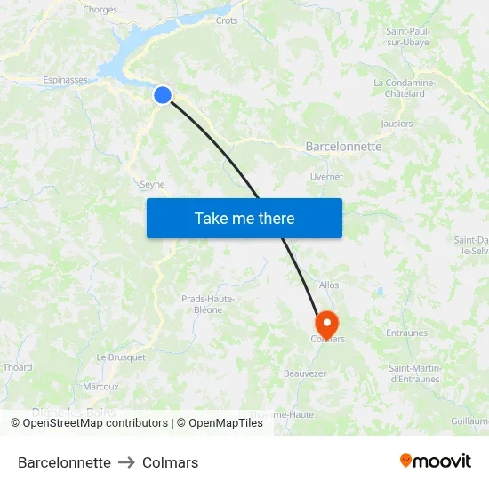 Barcelonnette to Colmars map