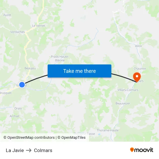 La Javie to Colmars map