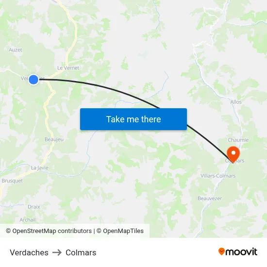 Verdaches to Colmars map
