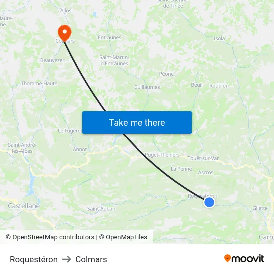 Roquestéron to Colmars map