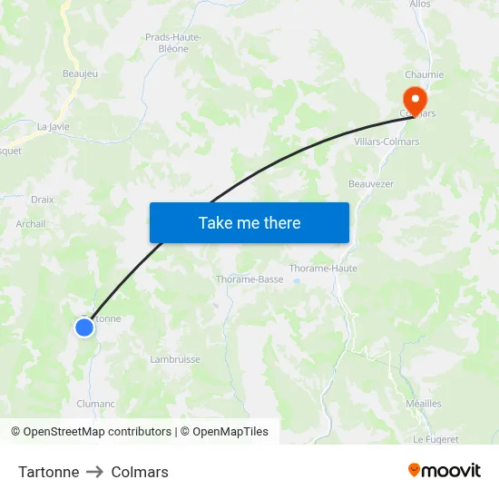 Tartonne to Colmars map